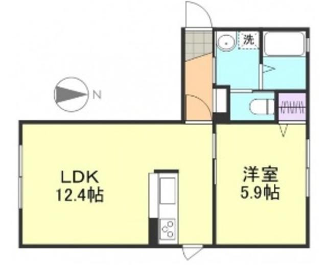 HERMOSA CASA B棟(1LDK/1階)の間取り写真