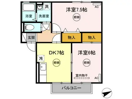 一本木ハイムE(2DK/2階)の間取り写真