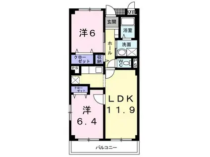 ニューカースル(2LDK/2階)の間取り写真