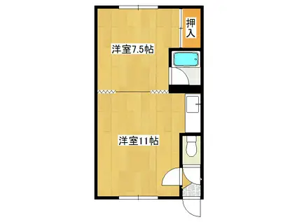 コーポK(1DK/2階)の間取り写真