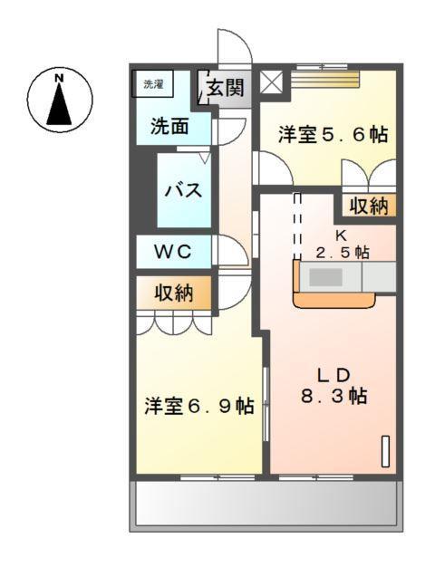ベルメゾン(2LDK/1階)の間取り写真