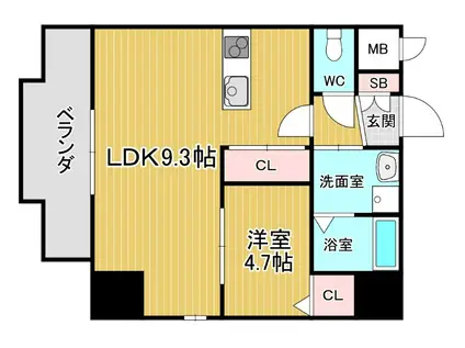 ONLYONEキセラタウン(1LDK/6階)の間取り写真