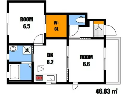ウィングス緑井E棟(2DK/1階)の間取り写真