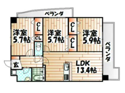 アローネ諏訪町(3LDK/6階)の間取り写真