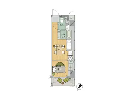 ジェイピーノイエ横浜平沼(1DK/8階)の間取り写真