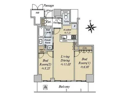 ジオタワー天六(2LDK/14階)の間取り写真