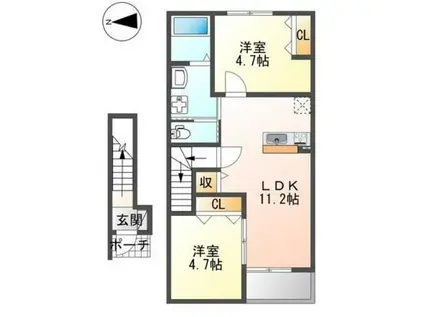 八王子市東中野アパート(2LDK/2階)の間取り写真