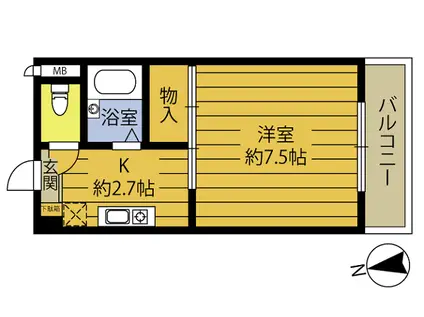 ヴィラ・アンソレイエ城原A(1K/5階)の間取り写真