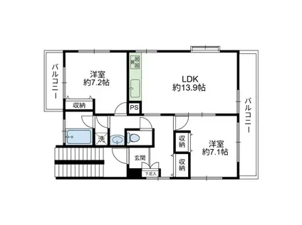 ノースピヨラ(2LDK/2階)の間取り写真