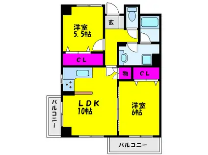 新栄プロパティー泉佐野(2LDK/2階)の間取り写真