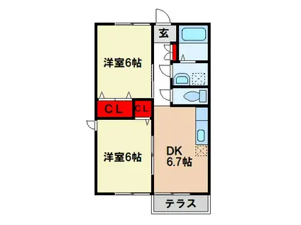 ムーンパレス(2DK/1階)の間取り写真