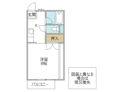 クリーンルームあつむ B棟(1K/1階)の間取り写真