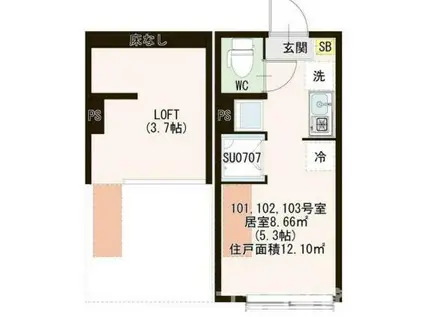 リベルテラス池袋本町(ワンルーム/2階)の間取り写真