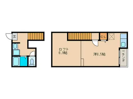 POLARIS CITY 九研I(ワンルーム/2階)の間取り写真