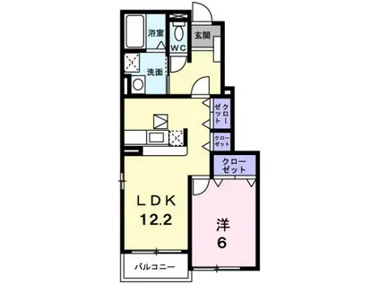 ヴェルデ・ルーチェ B棟(1LDK/1階)の間取り写真