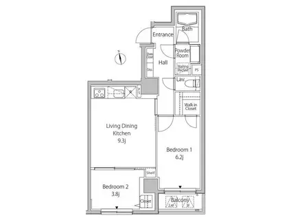 カーサスプレンディッド麻布十番駅前(2LDK/2階)の間取り写真