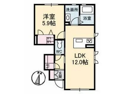 シェリール・ガーデン 壱番館(1LDK/1階)の間取り写真