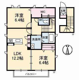 エクラージュB棟(2LDK/2階)の間取り写真
