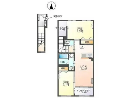 つくばエクスプレス 柏の葉キャンパス駅 徒歩18分 2階建 築1年(2LDK/2階)の間取り写真