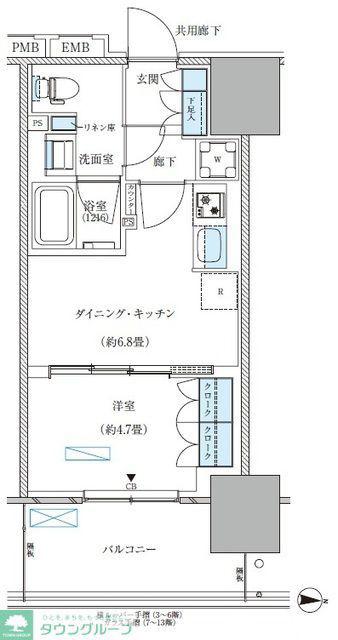 パークアクシス西大島コンフォートスクエア(1DK/13階)の間取り写真