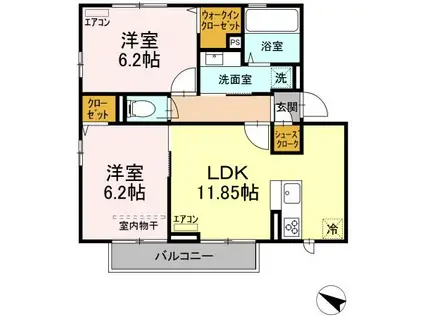 バースバレー(2LDK/2階)の間取り写真