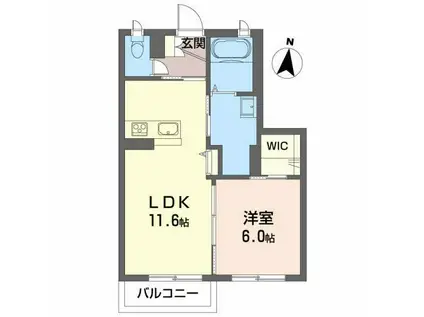 ベレオガーデンズ久留米II(1LDK/2階)の間取り写真