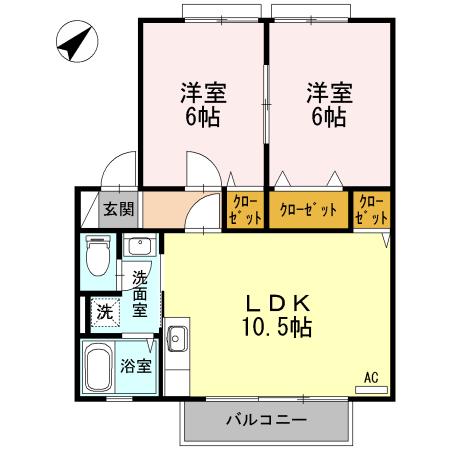 ウィンディアおだC(2LDK/2階)の間取り写真