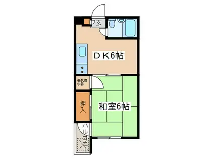 サンモール第2青葉台(1DK/5階)の間取り写真