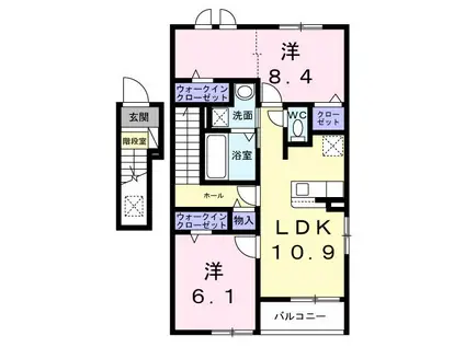 鶴ヶ島市アパート(2LDK/2階)の間取り写真