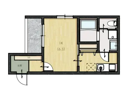 エクセル(1K/2階)の間取り写真
