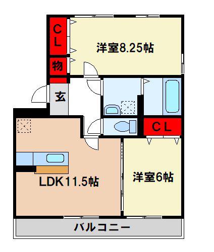 ウィスタリア(2LDK/3階)の間取り写真