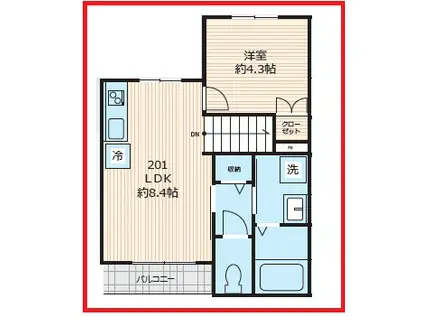 ケーアール サン コート(1LDK/2階)の間取り写真