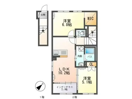ラヴェルナ(2LDK/2階)の間取り写真