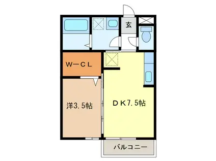 スプランドゥール(1DK/2階)の間取り写真