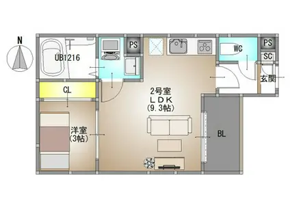 REGALEST 北方3(1LDK/2階)の間取り写真