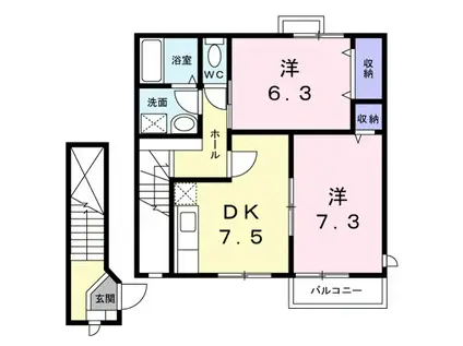 ローレルコート(2DK/2階)の間取り写真