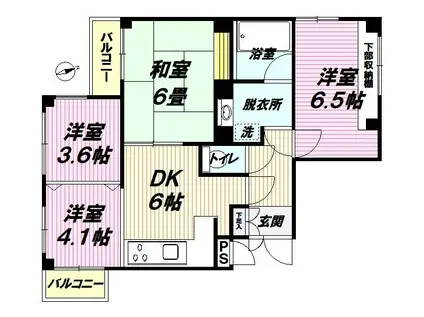 黒来マンション(4DK/3階)の間取り写真