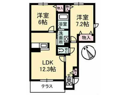 シャーメゾンMOMO(2LDK/1階)の間取り写真