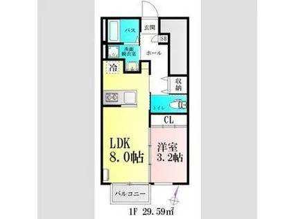 BAUアザヒガ(1LDK/1階)の間取り写真