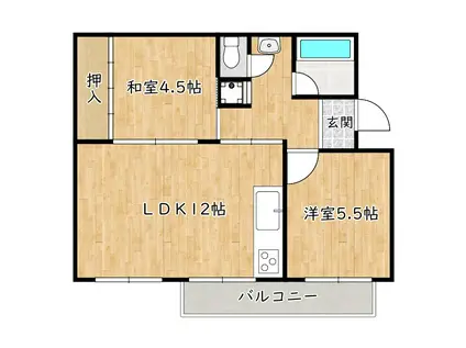 公団狭山15棟(2LDK/1階)の間取り写真