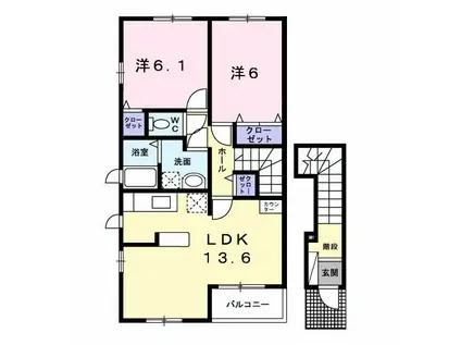 サンライズあじさいC(2LDK/2階)の間取り写真