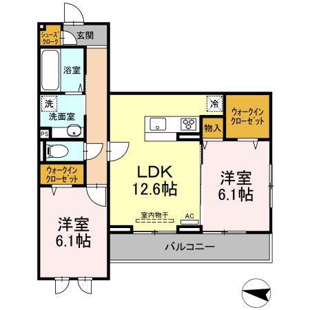 アベニール大倉山(2LDK/3階)の間取り写真
