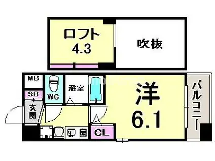 エステムコート三宮駅前ラ・ドゥー(1K/7階)の間取り写真