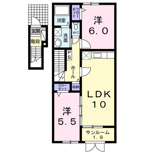 ウィンクルムII B(2LDK/2階)の間取り写真