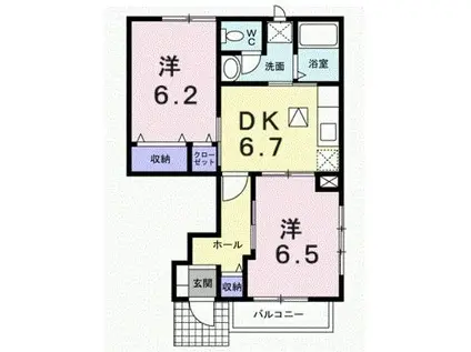 リヴァーパークC(2DK/1階)の間取り写真