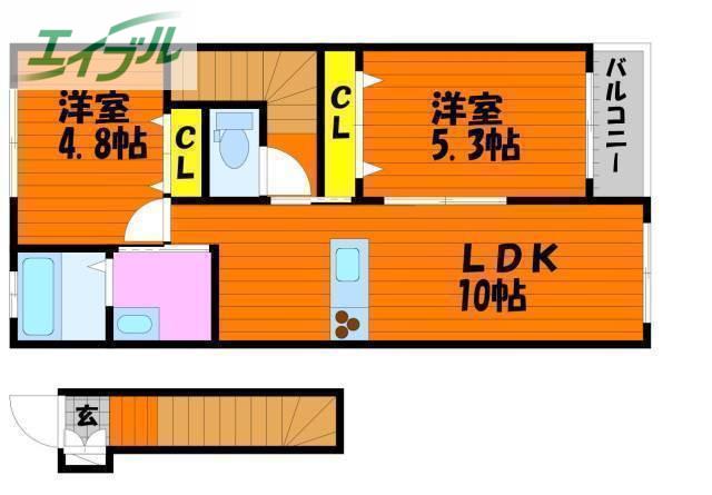 フェリーチェ(2LDK/2階)の間取り写真