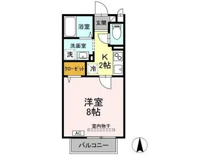 パセオティグルB棟(1K/1階)の間取り写真