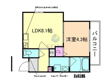 ALEGRIA岡町(1LDK/1階)の間取り写真