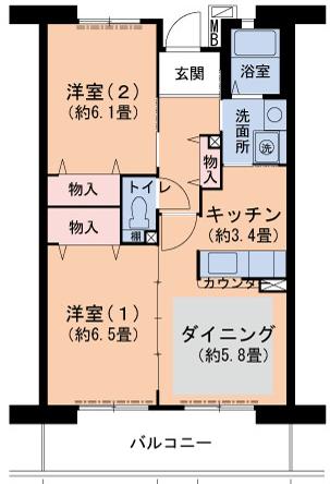 URパークタウン西武庫 18号棟(2LDK/3階)の間取り写真