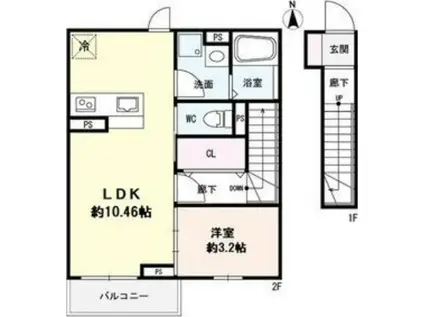 Dコート幸町レジデンス(1LDK/2階)の間取り写真